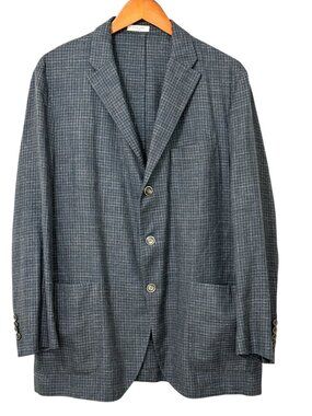 Boglioli K-Jacket Blazer Blue Gray Wool Silk Linen Sport Coat Size 56/US 46